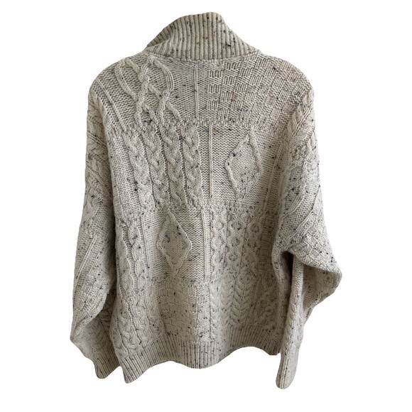 Aran Sweater Market Mens Medium Quarter Zip Mock Cream 100% Wool Cable Knit - Picture 5 of 8